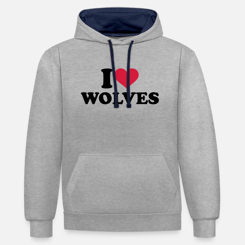 I love wolves - Sweat à capuche contrasté - gris chiné/bleu marine