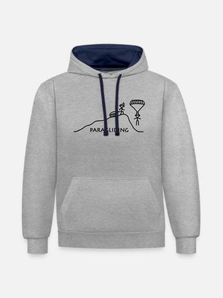 Paragliding vom Berg - Kontrast-Hoodie - Grau meliert/Navy