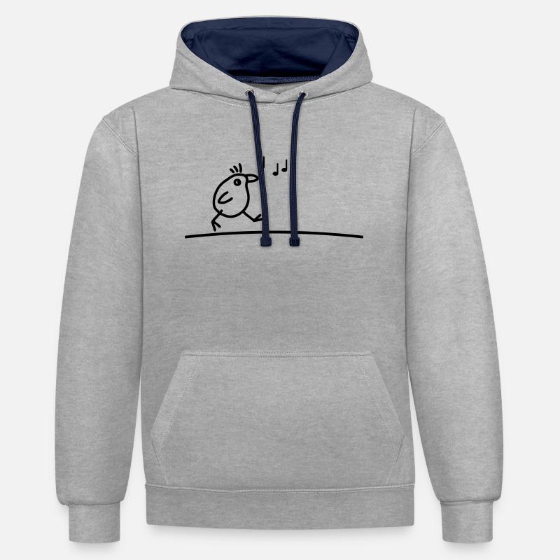 Singender Vogel - Kontrast-Hoodie - Grau meliert/Navy