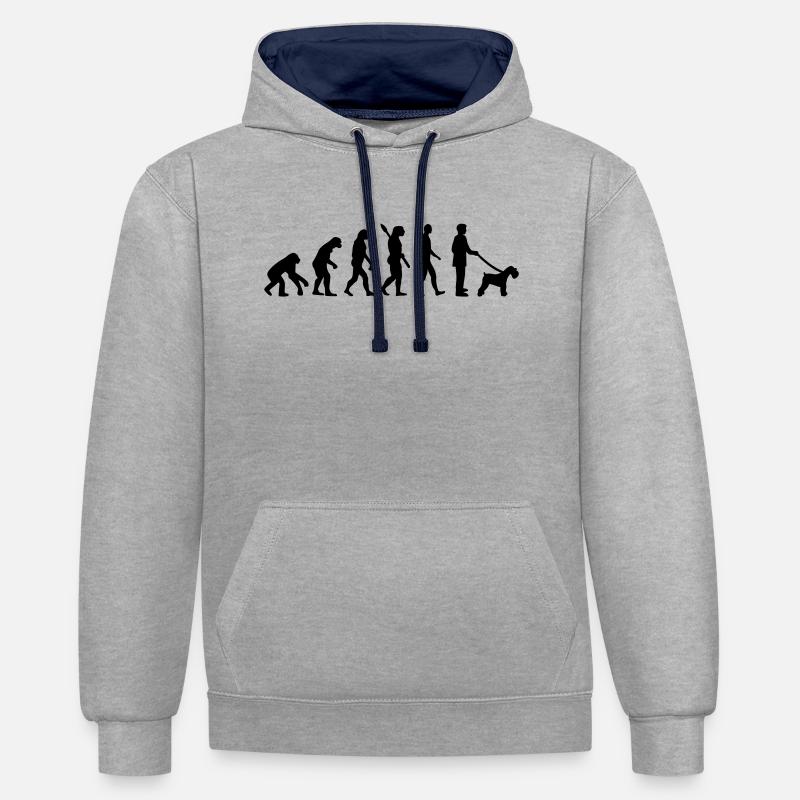 Miniature Schnauzer - Sweat à capuche contrasté - gris chiné/bleu marine