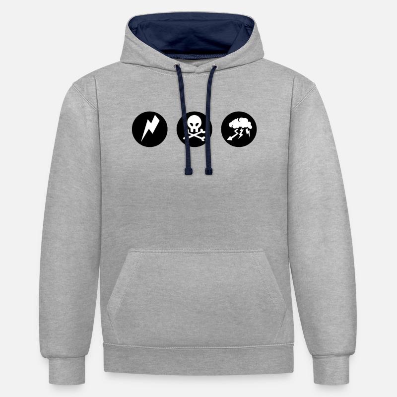Todeskopf Platte Blitzwolke Wolke - Kontrast-Hoodie - Grau meliert/Navy