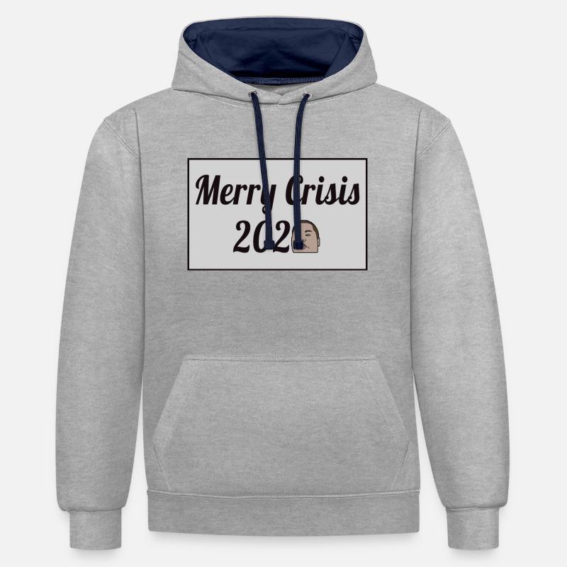 Joyeuse crise 2020 - Sweat à capuche contrasté - gris chiné/bleu marine