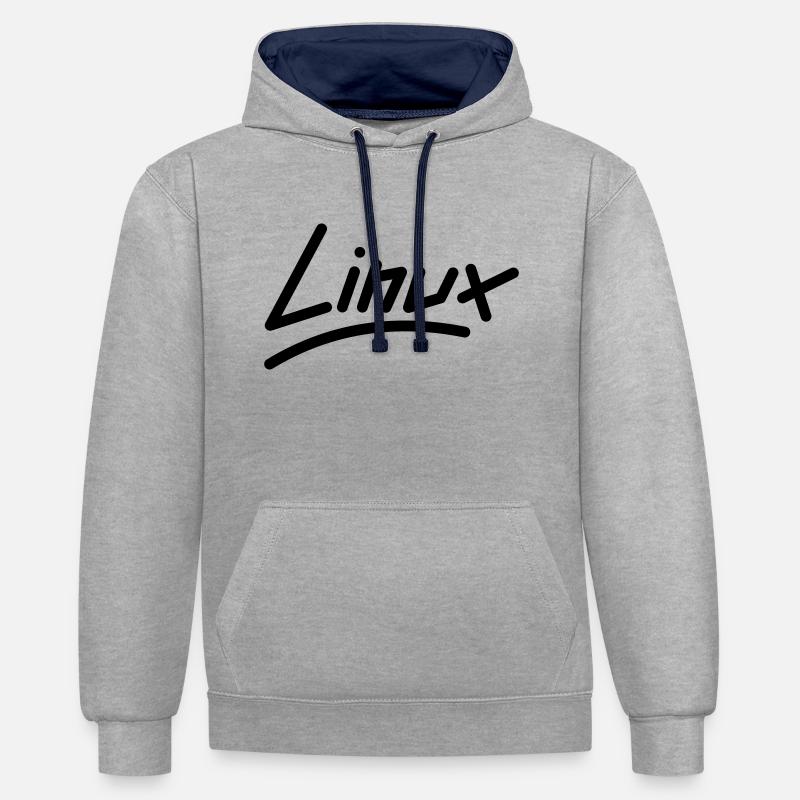 Linux - Vecteur - Sweat à capuche contrasté - gris chiné/bleu marine