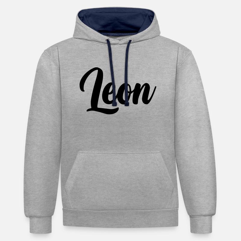 Léon - Sweat à capuche contrasté - gris chiné/bleu marine