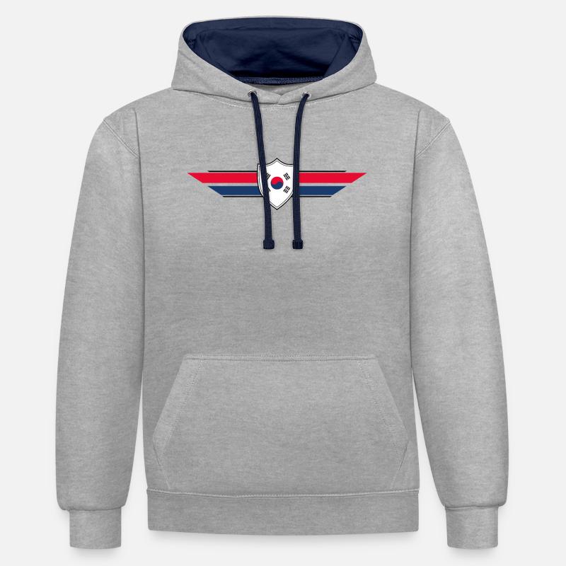 Coupe du monde des supporters sud-coréens - Sweat à capuche contrasté - gris chiné/bleu marine