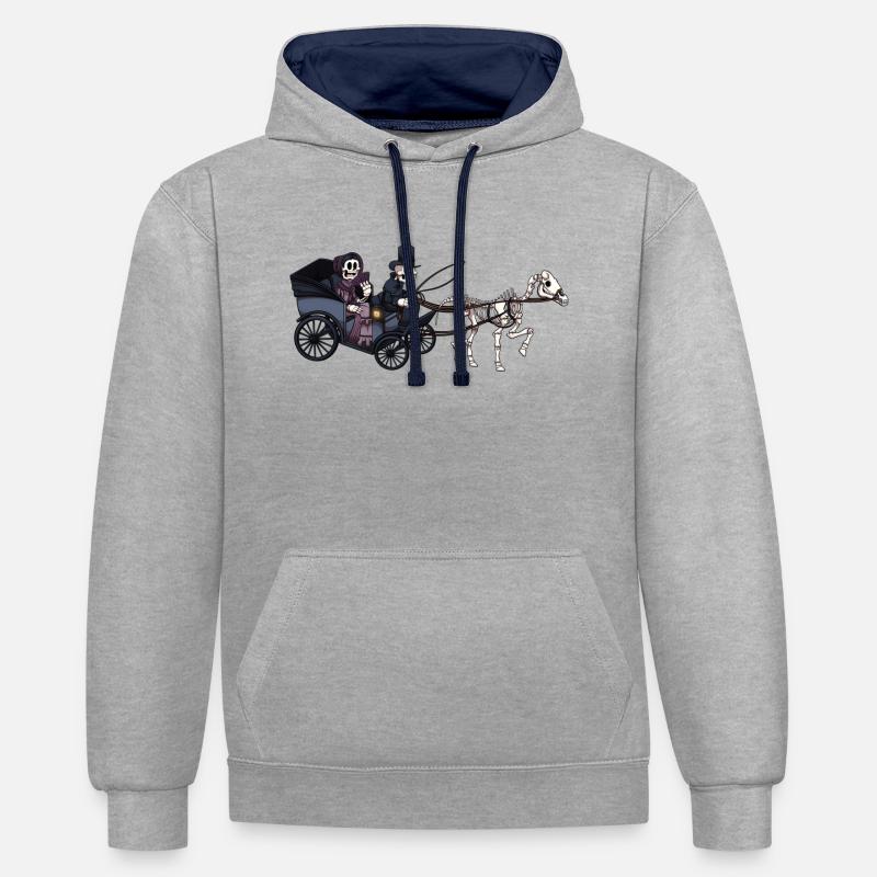 Cheval squelette et calèche - Sweat à capuche contrasté - gris chiné/bleu marine