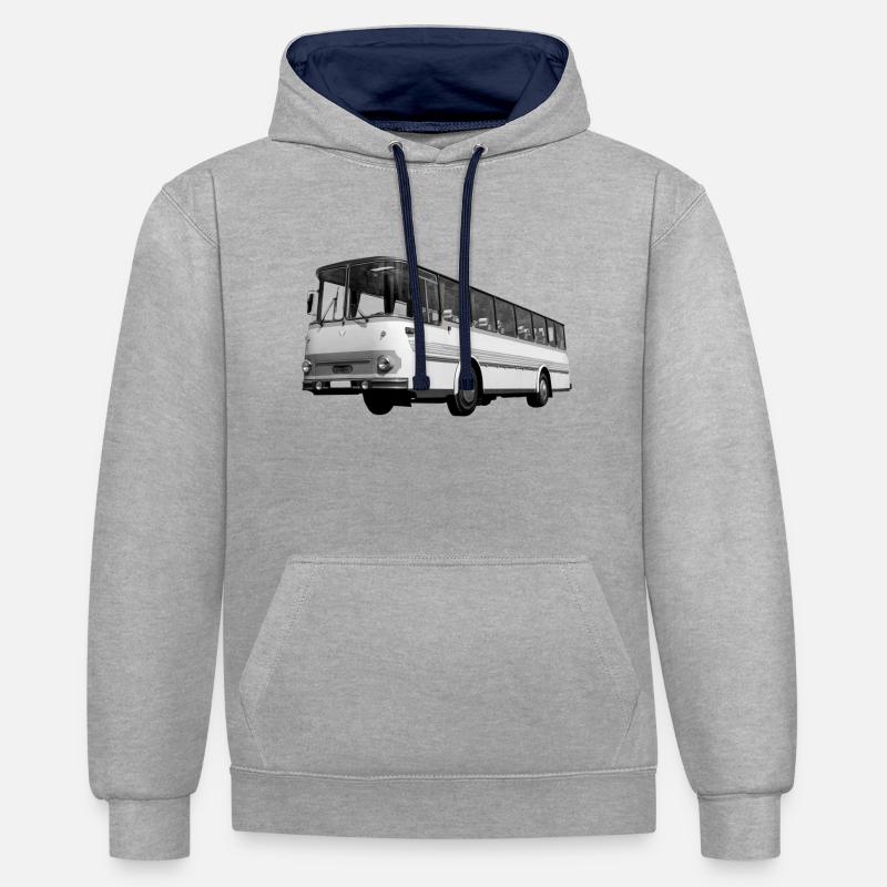 Fleischer Bus Gera DDR Ostalgie Oldtimer - Sweat à capuche contrasté - gris chiné/bleu marine