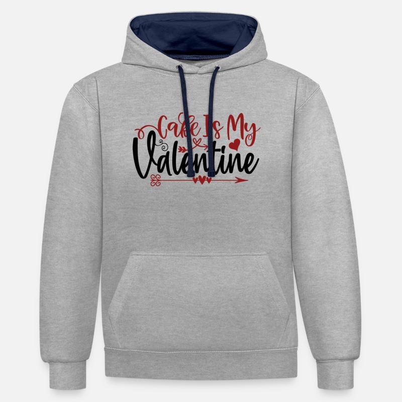 Le gâteau est ma Saint-Valentin - Sweat à capuche contrasté - gris chiné/bleu marine