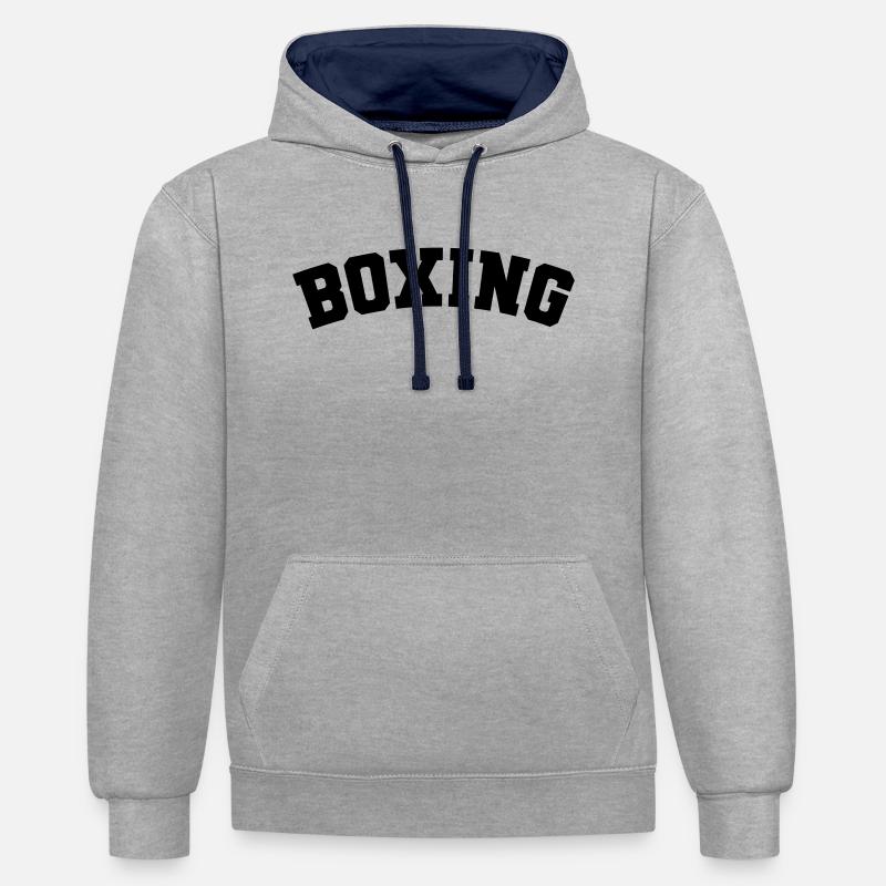 Boxe simple design lettrage - Sweat à capuche contrasté - gris chiné/bleu marine