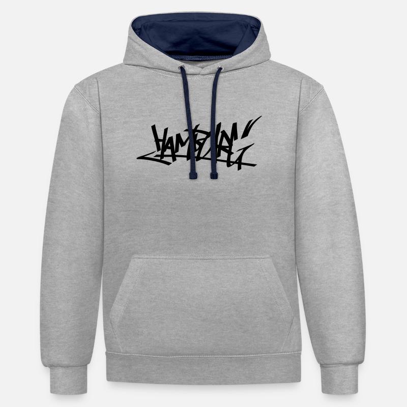 graffity hambourg 01 - Sweat à capuche contrasté - gris chiné/bleu marine