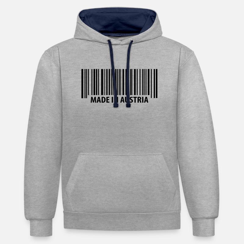 Made in Austria - Sweat à capuche contrasté - gris chiné/bleu marine
