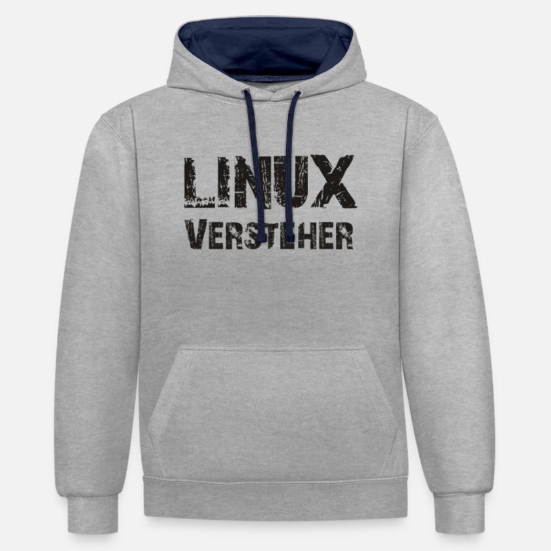 entendeurs linux - Sweat à capuche contrasté - gris chiné/bleu marine