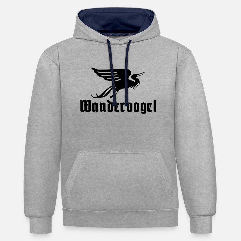 Wandervogel text - Sweat à capuche contrasté - gris chiné/bleu marine
