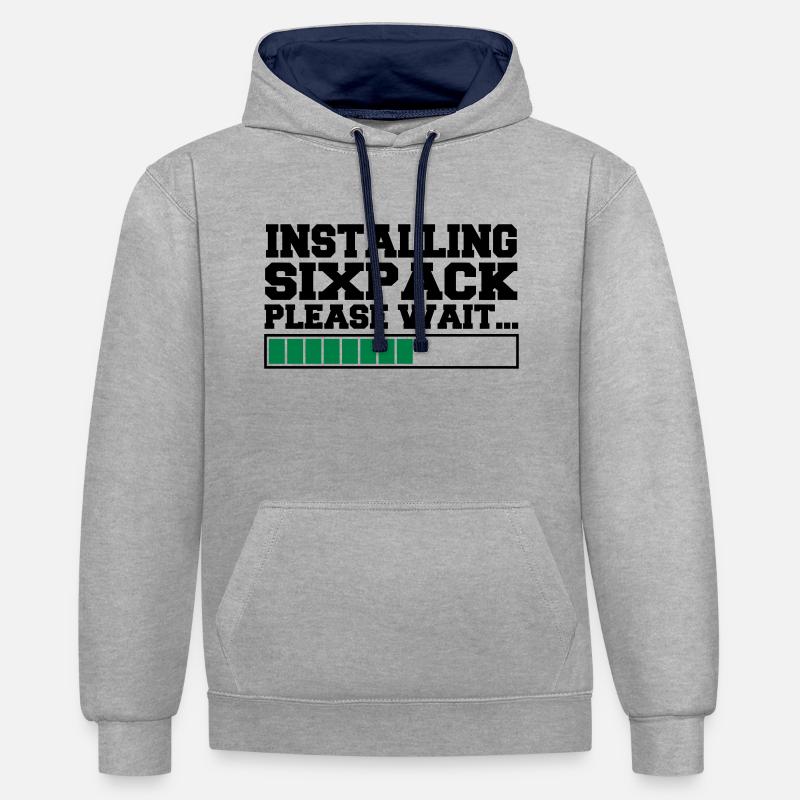 INSTALLING SIXPACK 2 - Sweat à capuche contrasté - gris chiné/bleu marine