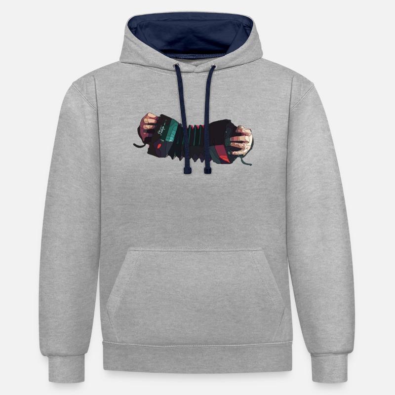 CONC3 - Sweat à capuche contrasté - gris chiné/bleu marine
