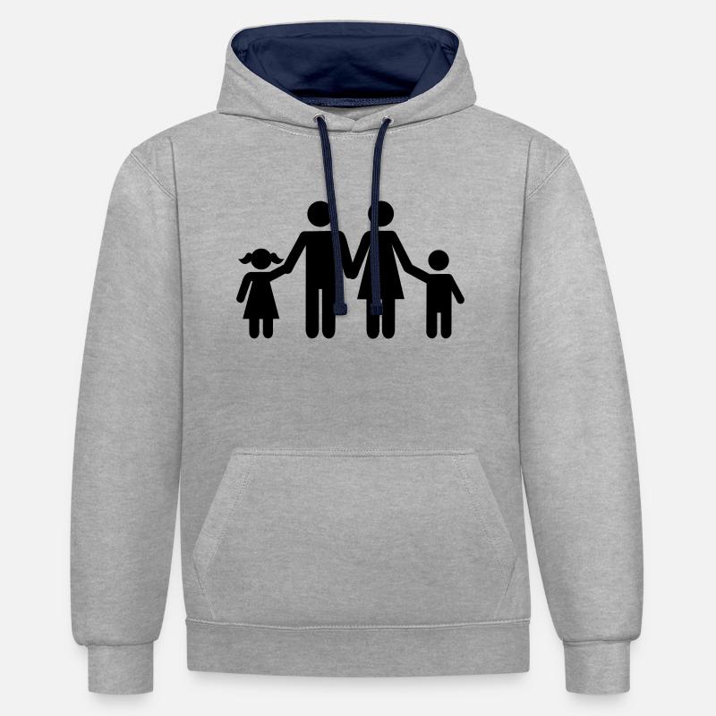 Famille - Sweat à capuche contrasté - gris chiné/bleu marine