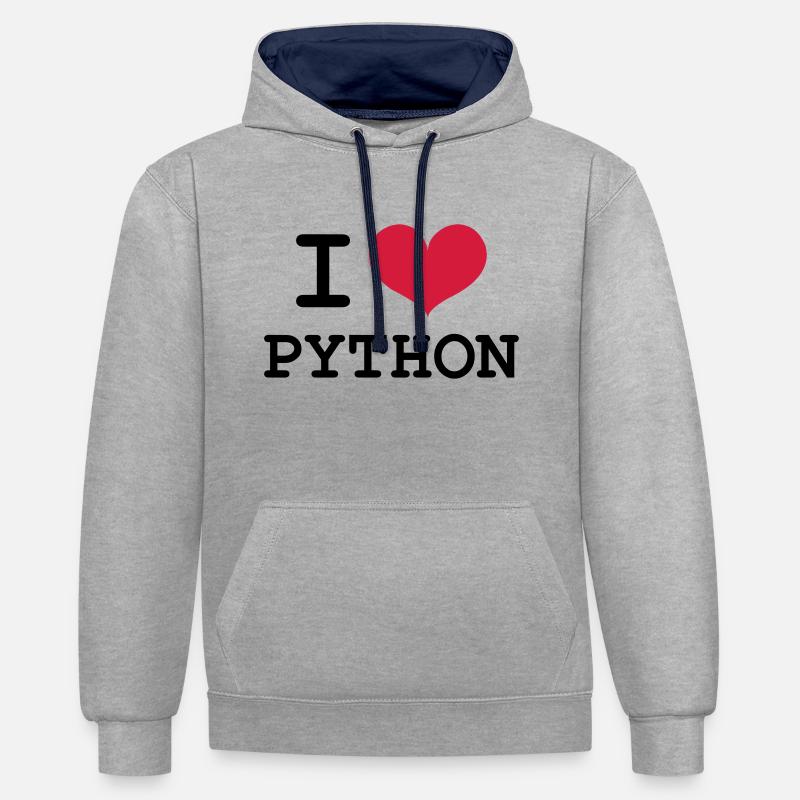 I Love Python - Sweat à capuche contrasté - gris chiné/bleu marine