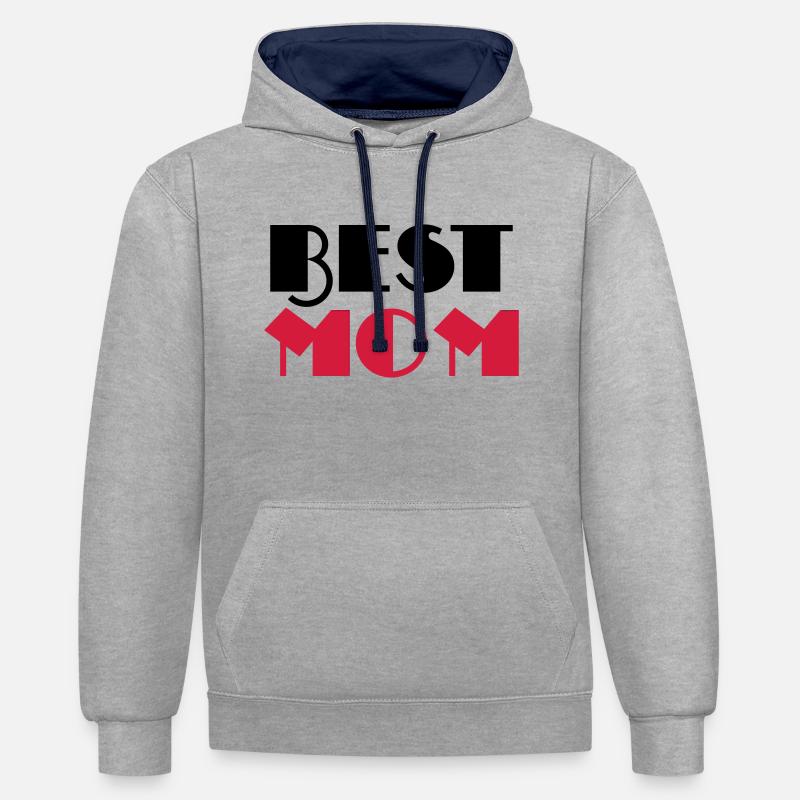 Best Mom - Sweat à capuche contrasté - gris chiné/bleu marine