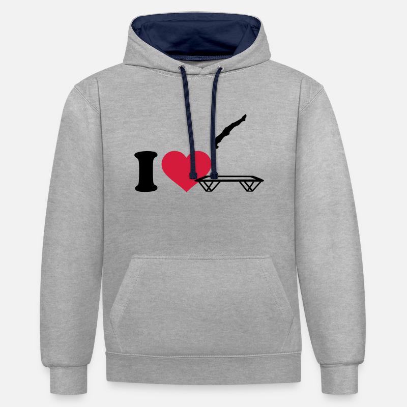 I love Trampoline - Sweat à capuche contrasté - gris chiné/bleu marine
