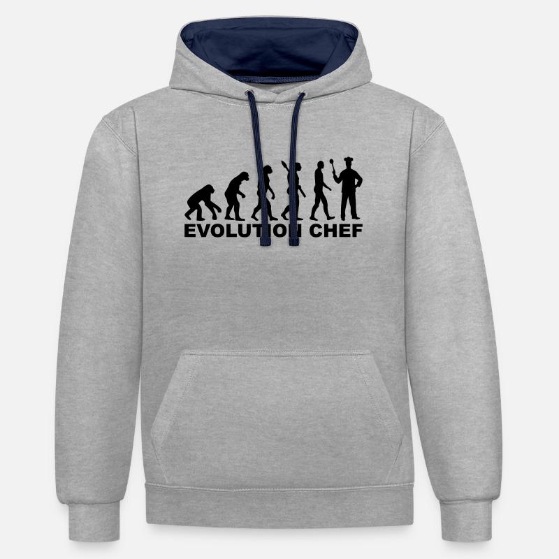 Cuisinier - Sweat à capuche contrasté - gris chiné/bleu marine