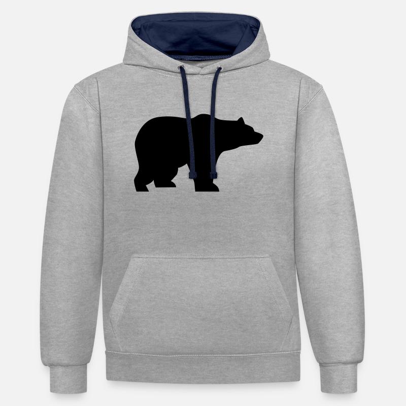 Bear, Wildlife, Bär - Sweat à capuche contrasté - gris chiné/bleu marine