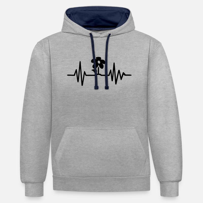 Fleur - Sweat à capuche contrasté - gris chiné/bleu marine