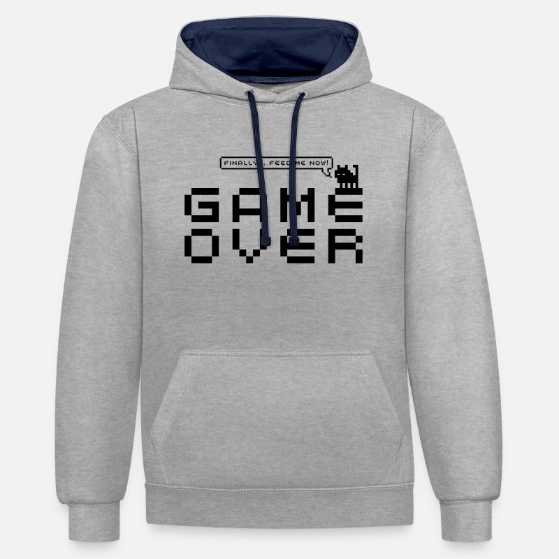 conception gameover - Sweat à capuche contrasté - gris chiné/bleu marine