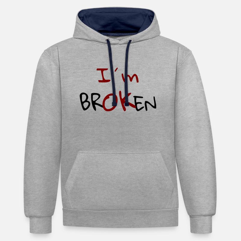 Je suis Broken Design - Sweat à capuche contrasté - gris chiné/bleu marine