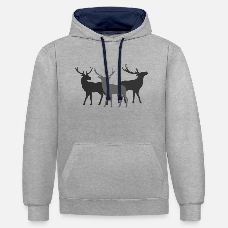 Cerf - Sweat à capuche contrasté - gris chiné/bleu marine