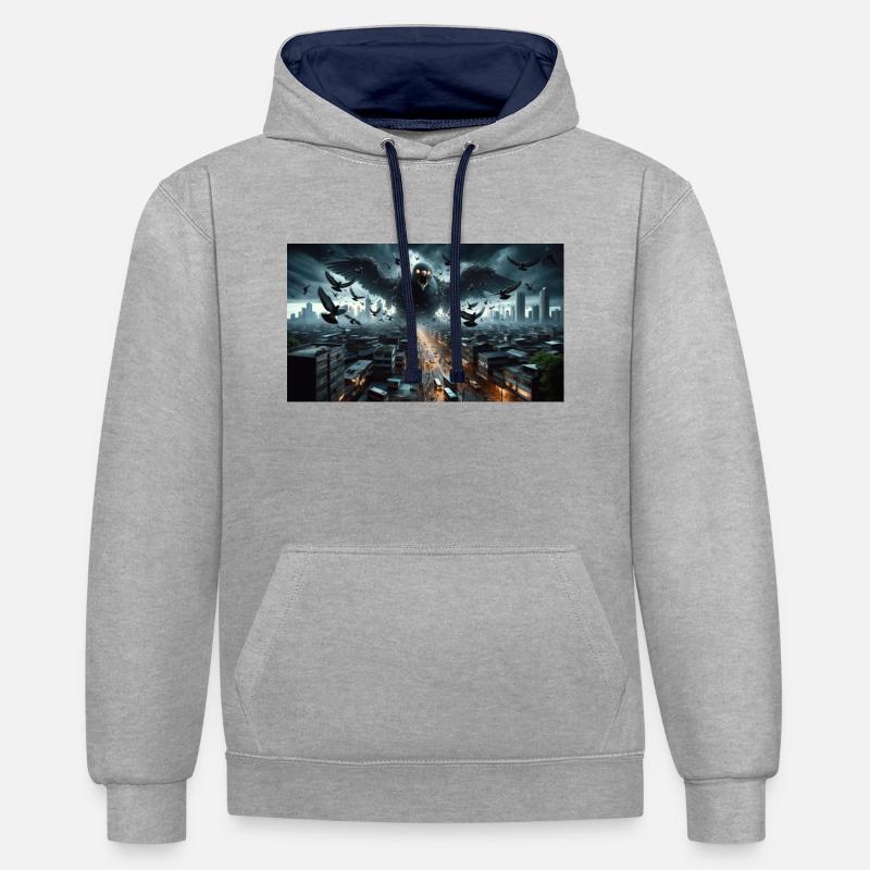 Bertram (COLOMBE) - Sweat à capuche contrasté - gris chiné/bleu marine