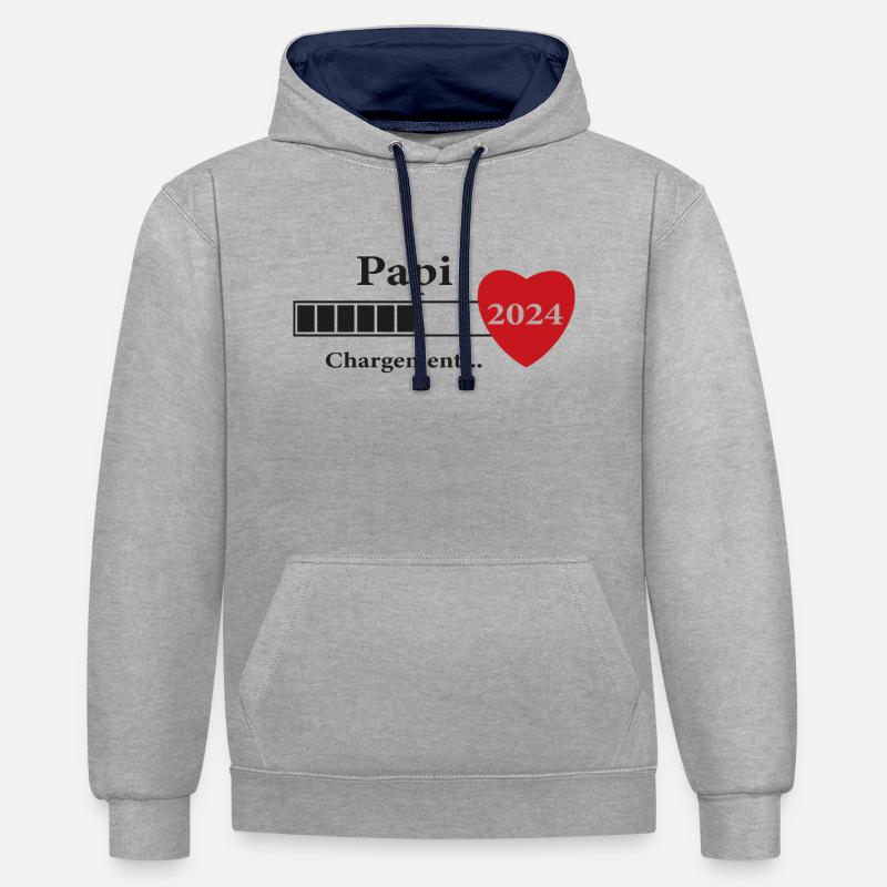 papi - futur papi chargement - Sweat à capuche contrasté - gris chiné/bleu marine