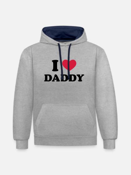 I Love Daddy - Kontrast-Hoodie - Grau meliert/Navy