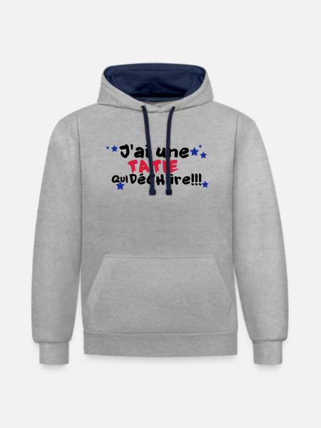 mA TATIE déchire - Sweat à capuche contrasté - gris chiné/bleu marine