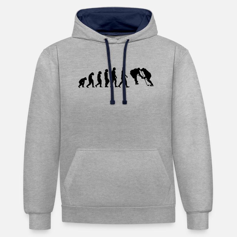 l'évolution du hockey - Sweat à capuche contrasté - gris chiné/bleu marine