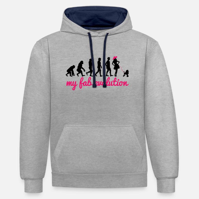 Chien / Caniche: My Fab Evolution - Sweat à capuche contrasté - gris chiné/bleu marine