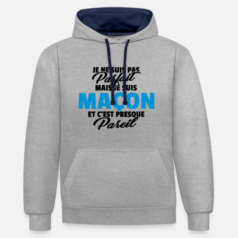 Pas parfait mais maçon - Sweat à capuche contrasté - gris chiné/bleu marine