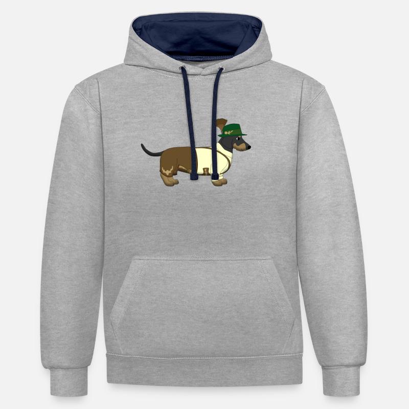 Teckel Bavière - Sweat à capuche contrasté - gris chiné/bleu marine