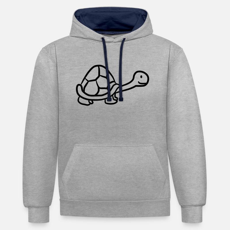 Petite tortue mignon sucré - Sweat à capuche contrasté - gris chiné/bleu marine