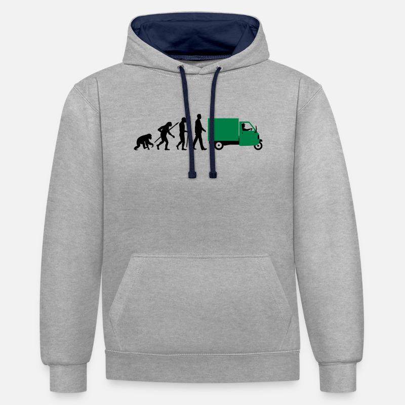 evolution_of_man_Piaggio Ape_092014_a_2c - Kontrast-Hoodie - Grau meliert/Navy