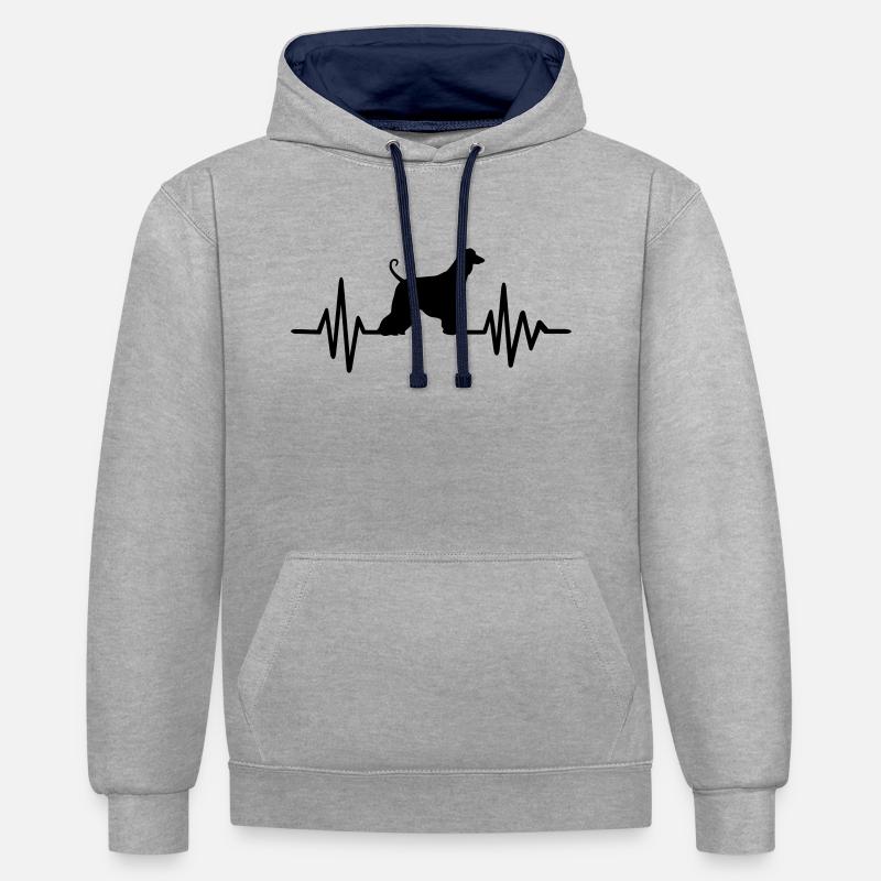 Afghan Hound - Sweat à capuche contrasté - gris chiné/bleu marine