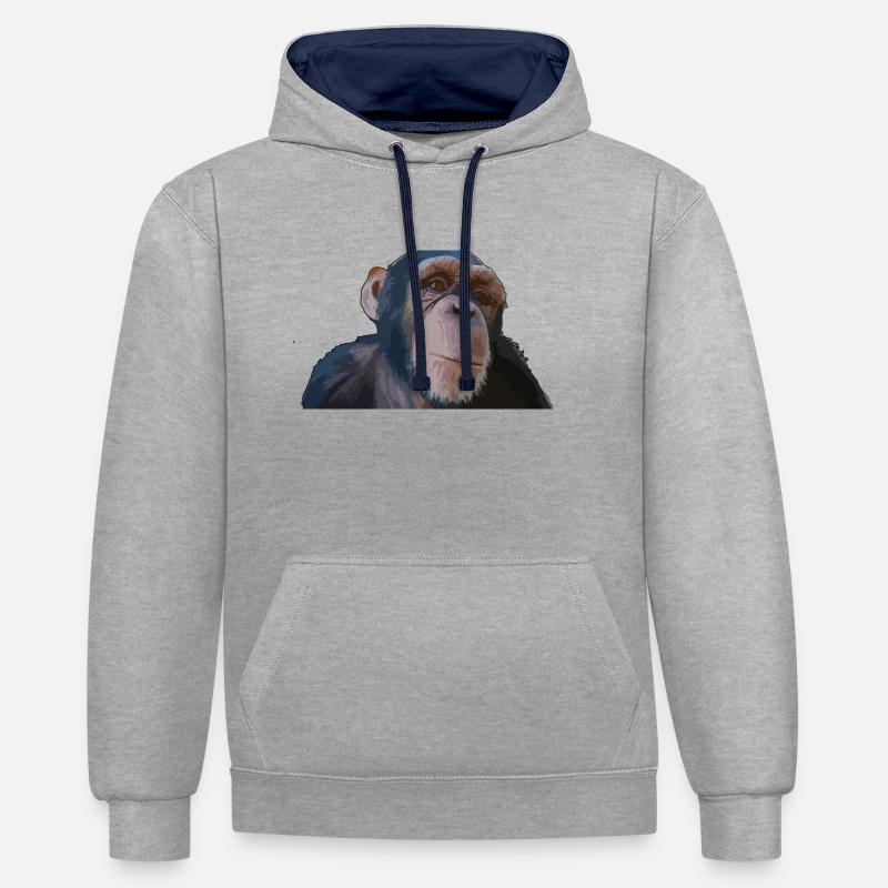Singe mignon - Sweat à capuche contrasté - gris chiné/bleu marine