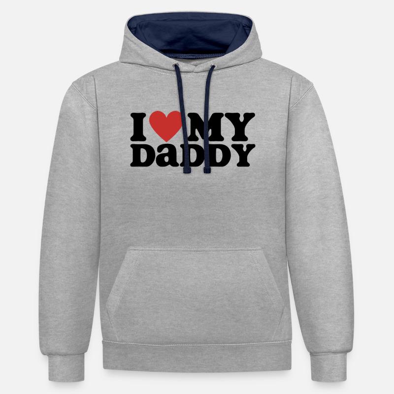 J’aime mon papa - Sweat à capuche contrasté - gris chiné/bleu marine