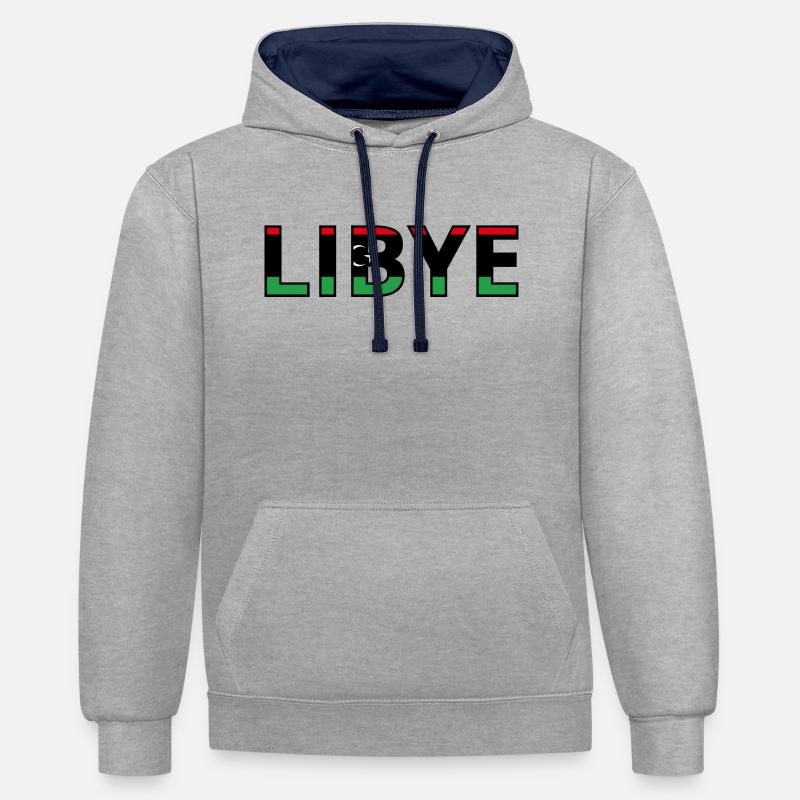 Drapeau Libye - Sweat à capuche contrasté - gris chiné/bleu marine