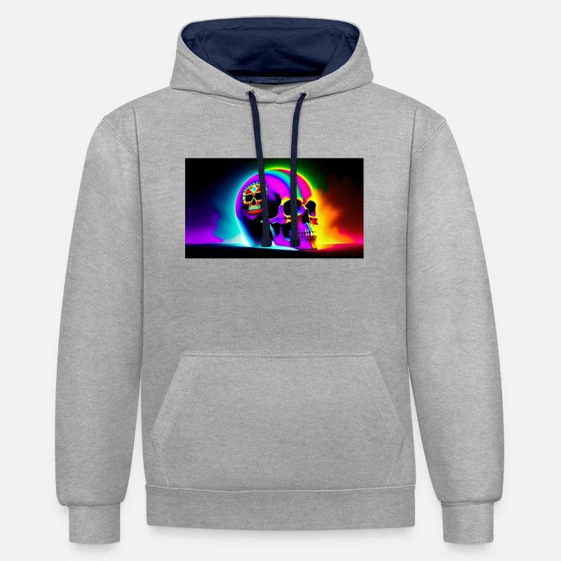 Crâne de psy - Sweat à capuche contrasté - gris chiné/bleu marine