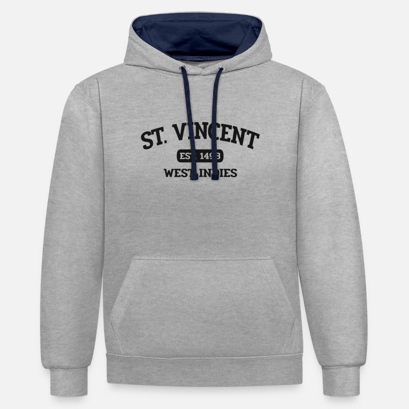 Saint-Vincent - Kingstown - Caraïbes - Antilles - Sweat à capuche contrasté - gris chiné/bleu marine