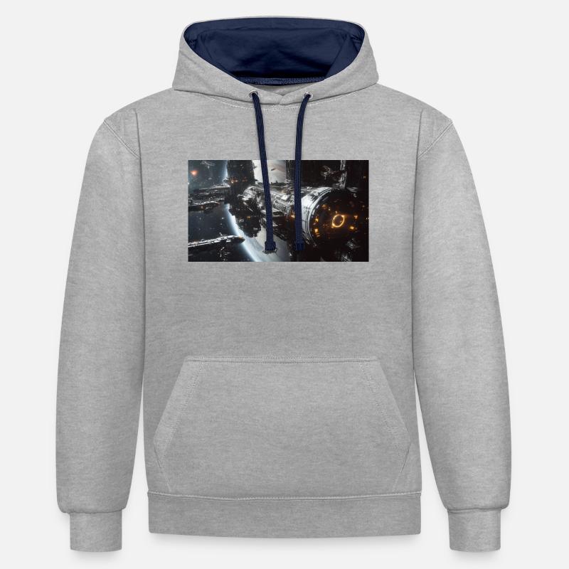 Perdu dans l’espace 1 1 - Sweat à capuche contrasté - gris chiné/bleu marine