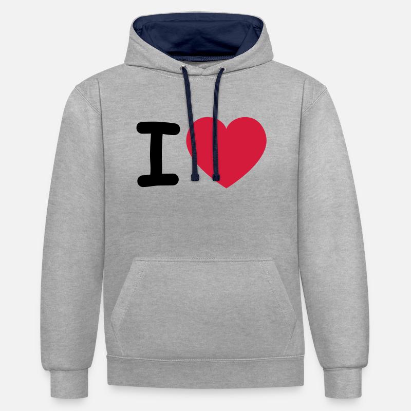 J'aime, j'aime, coeur - Sweat à capuche contrasté - gris chiné/bleu marine