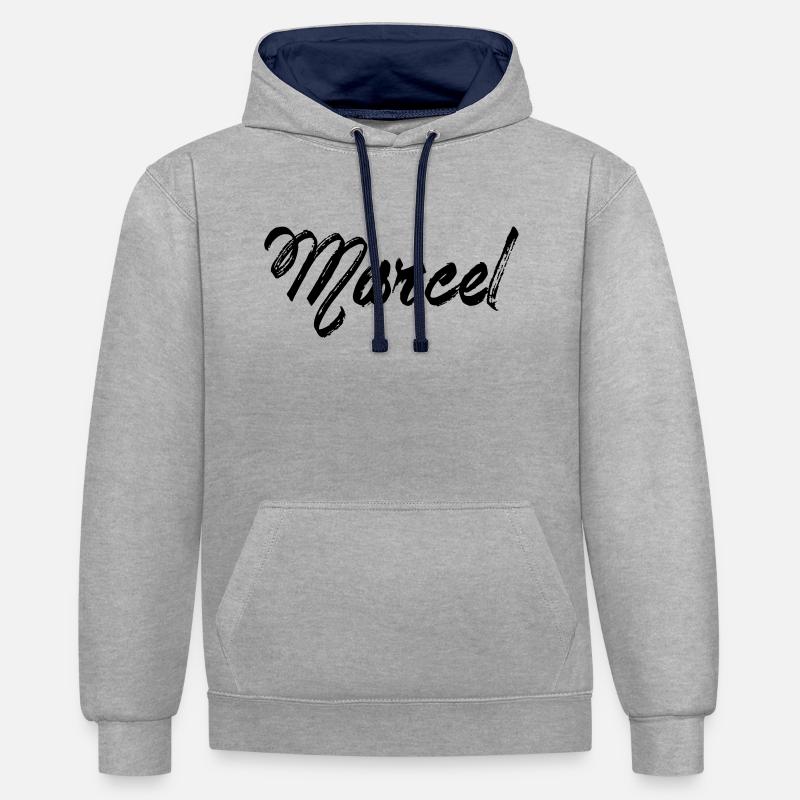 Marcel - Sweat à capuche contrasté - gris chiné/bleu marine