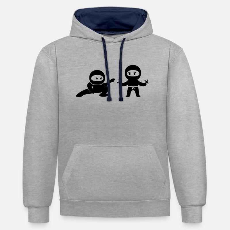 Bande dessinée Ninjas - Sweat à capuche contrasté - gris chiné/bleu marine