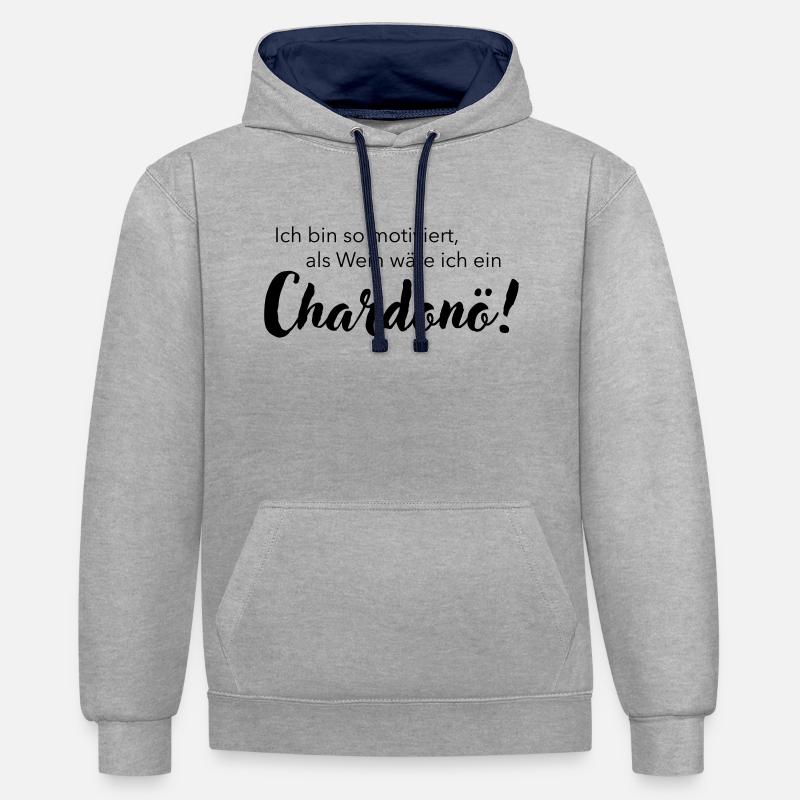 Ich bin ein Chardonö - Kontrast-Hoodie - Grau meliert/Navy